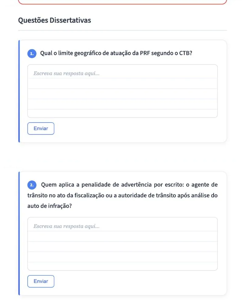 Perguntas abertas no fim da aula, em que o aluno escreve a resposta e a IA corrige