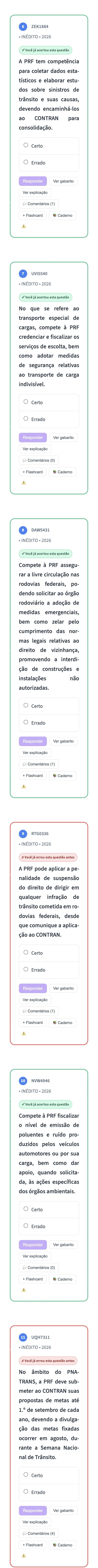 Questões 6 a 11 do Teste de Absorção de Conteúdo